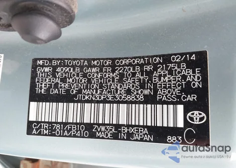 2014 Toyota Prius Plug-In z USA, uszkodzony, nr VIN JTDKN3DP3E3058838